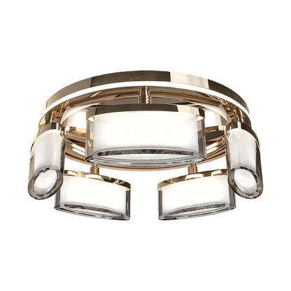 Multi-Head Crystal Panel Ring Flush Mount in Gold Aluminum with 3-Step Colour Temperature in Single and Double Layer