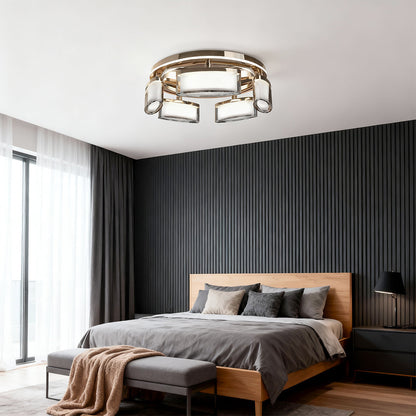 Multi-Head Crystal Panel Ring Flush Mount in Gold Aluminum with 3-Step Colour Temperature in Single and Double Layer