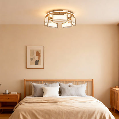 Multi-Head Crystal Panel Ring Flush Mount in Gold Aluminum with 3-Step Colour Temperature in Single and Double Layer