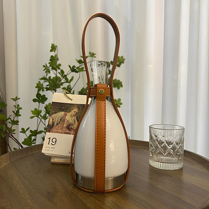 Rechargeable Bottle Table Lamp Mid-Century Cordless Glass Leather Strap Dimmable 3000K–6000K