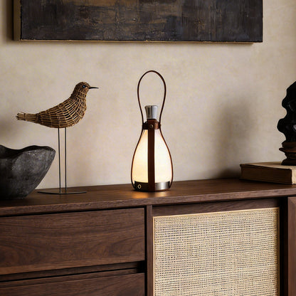 Rechargeable Bottle Table Lamp Mid-Century Cordless Glass Leather Strap Dimmable 3000K–6000K