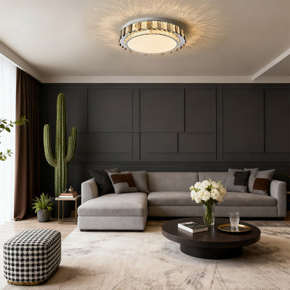 Multi-Layer Stacked Crystal Ring Flush Mount in Chrome Stainless Steel with 3-Step Colour Temperature in Four Sizes
