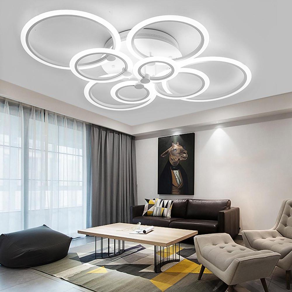 Multi-Circle Cluster Double-Tier Semi-Flush Mount Ceiling Light — Modern Aluminum Acrylic LED 4 6 8 Light
