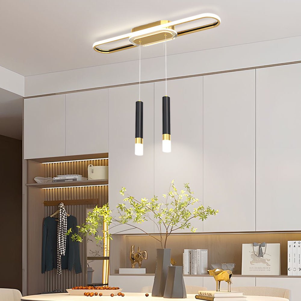 Linear Cluster Cylinder Pendant Chandelier with 3-Step Colour Temperature in White, Gold, or Black