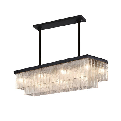 Chandelier Iron Crystal Double-Layer Long Rectangular Postmodern Nordic 3-Step 3000K/4500K/6000K Black or Gold