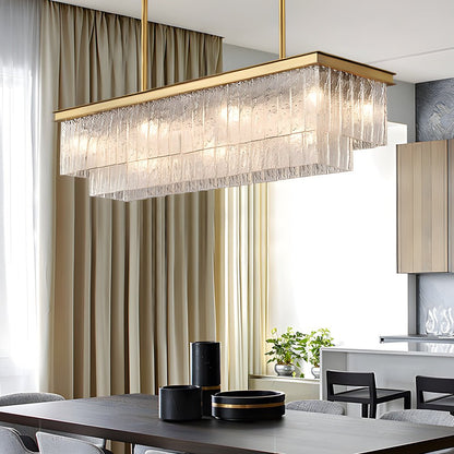 Chandelier Iron Crystal Double-Layer Long Rectangular Postmodern Nordic 3-Step 3000K/4500K/6000K Black or Gold