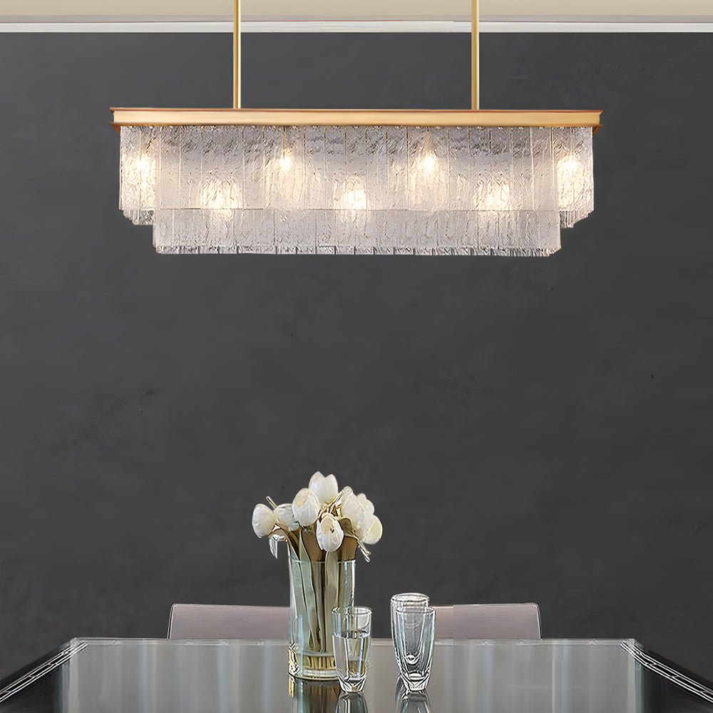 Chandelier Iron Crystal Double-Layer Long Rectangular Postmodern Nordic 3-Step 3000K/4500K/6000K Black or Gold