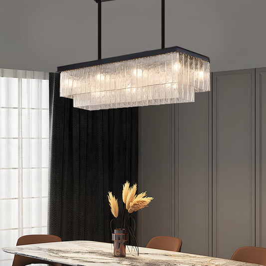 Chandelier Iron Crystal Double-Layer Long Rectangular Postmodern Nordic 3-Step 3000K/4500K/6000K Black or Gold
