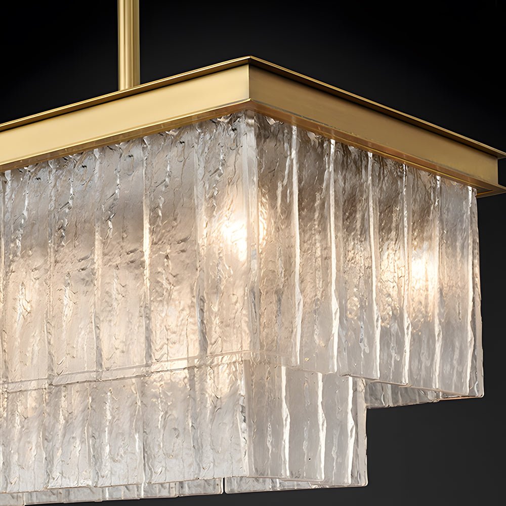 Chandelier Iron Crystal Double-Layer Long Rectangular Postmodern Nordic 3-Step 3000K/4500K/6000K Black or Gold