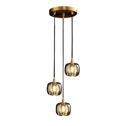 Staircase Chandelier Copper K9 Crystal Cube Spiral G4 Three Shade Colours 3-Step Colour Temperature Modern Postmodern Four Configurations 1-Light to 10-Light