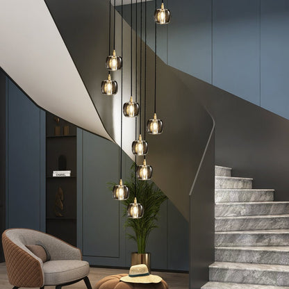 Staircase Chandelier Copper K9 Crystal Cube Spiral G4 Three Shade Colours 3-Step Colour Temperature Modern Postmodern Four Configurations 1-Light to 10-Light