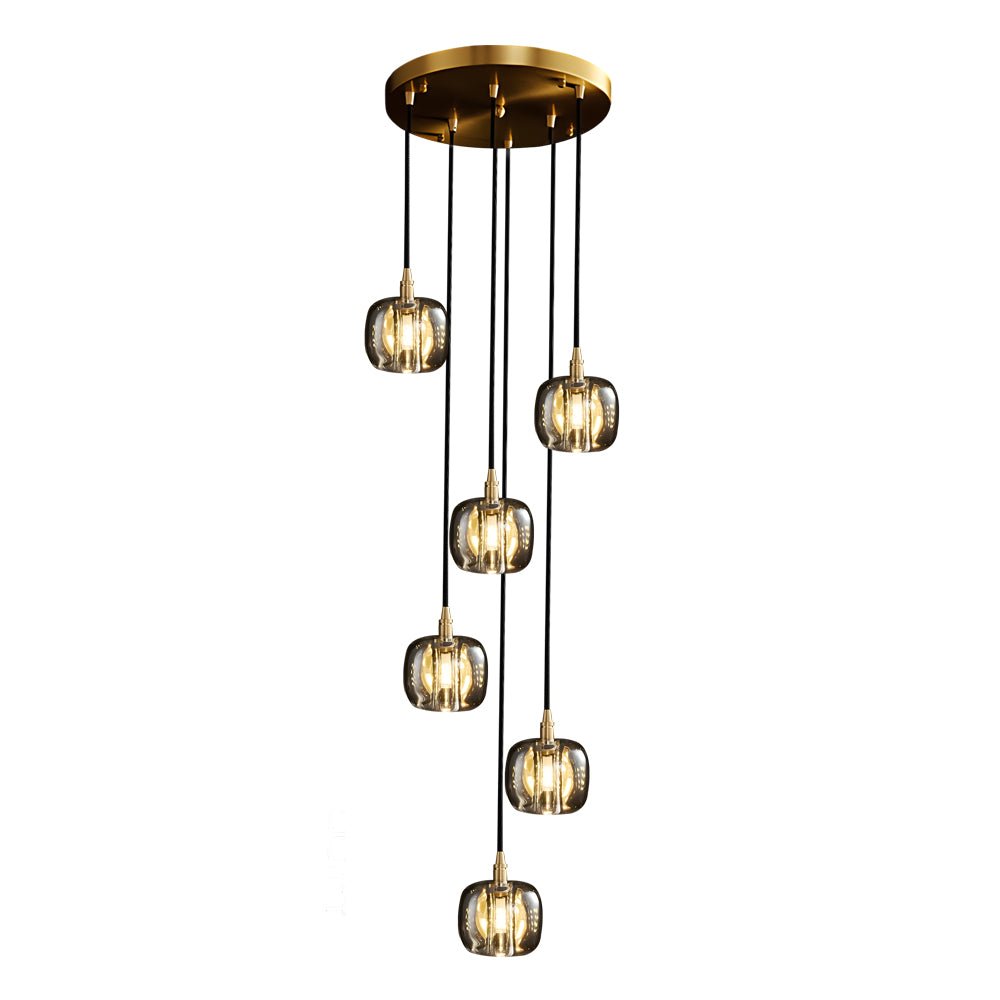 Staircase Chandelier Copper K9 Crystal Cube Spiral G4 Three Shade Colours 3-Step Colour Temperature Modern Postmodern Four Configurations 1-Light to 10-Light