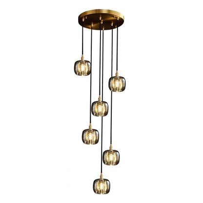 Staircase Chandelier Copper K9 Crystal Cube Spiral G4 Three Shade Colours 3-Step Colour Temperature Modern Postmodern Four Configurations 1-Light to 10-Light