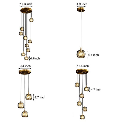 Staircase Chandelier Copper K9 Crystal Cube Spiral G4 Three Shade Colours 3-Step Colour Temperature Modern Postmodern Four Configurations 1-Light to 10-Light