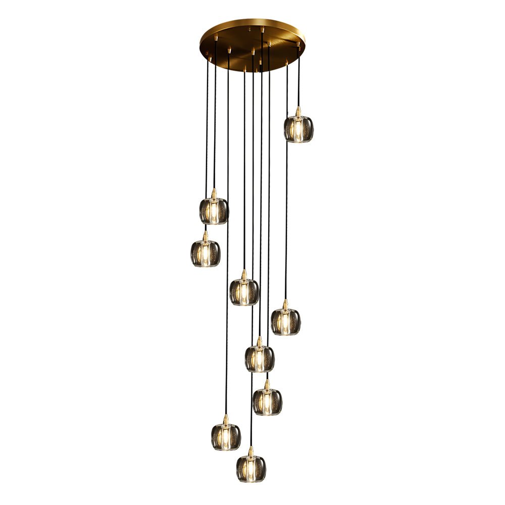 Staircase Chandelier Copper K9 Crystal Cube Spiral G4 Three Shade Colours 3-Step Colour Temperature Modern Postmodern Four Configurations 1-Light to 10-Light
