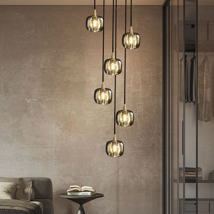 Staircase Chandelier Copper K9 Crystal Cube Spiral G4 Three Shade Colours 3-Step Colour Temperature Modern Postmodern Four Configurations 1-Light to 10-Light