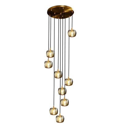 Staircase Chandelier Copper K9 Crystal Cube Spiral G4 Three Shade Colours 3-Step Colour Temperature Modern Postmodern Four Configurations 1-Light to 10-Light