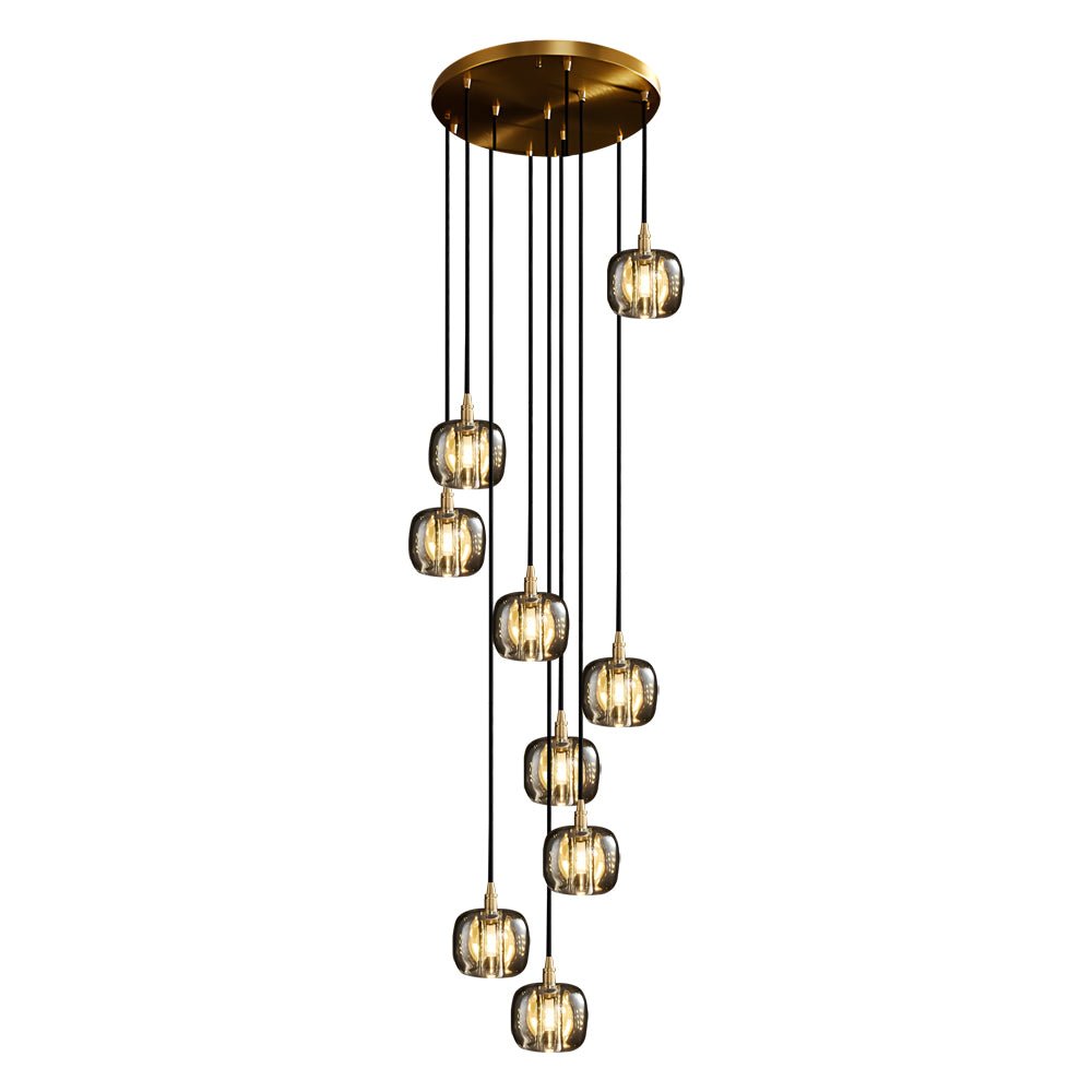 Staircase Chandelier Copper K9 Crystal Cube Spiral G4 Three Shade Colours 3-Step Colour Temperature Modern Postmodern Four Configurations 1-Light to 10-Light
