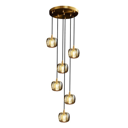 Staircase Chandelier Copper K9 Crystal Cube Spiral G4 Three Shade Colours 3-Step Colour Temperature Modern Postmodern Four Configurations 1-Light to 10-Light
