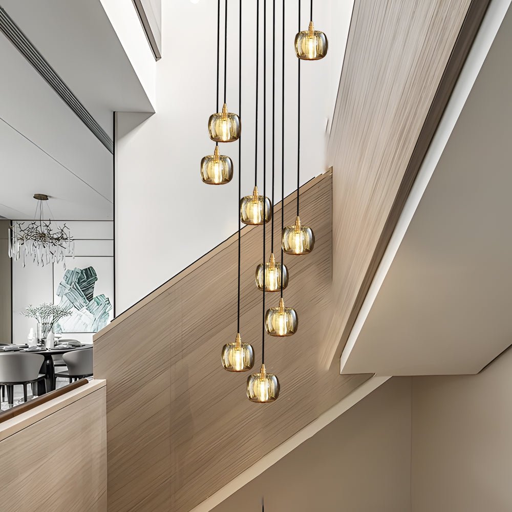 Staircase Chandelier Copper K9 Crystal Cube Spiral G4 Three Shade Colours 3-Step Colour Temperature Modern Postmodern Four Configurations 1-Light to 10-Light