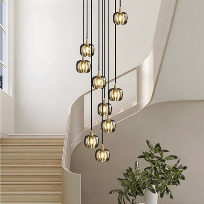 Staircase Chandelier Copper K9 Crystal Cube Spiral G4 Three Shade Colours 3-Step Colour Temperature Modern Postmodern Four Configurations 1-Light to 10-Light