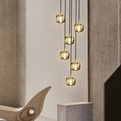 Staircase Chandelier Copper K9 Crystal Cube Spiral G4 Three Shade Colours 3-Step Colour Temperature Modern Postmodern Four Configurations 1-Light to 10-Light