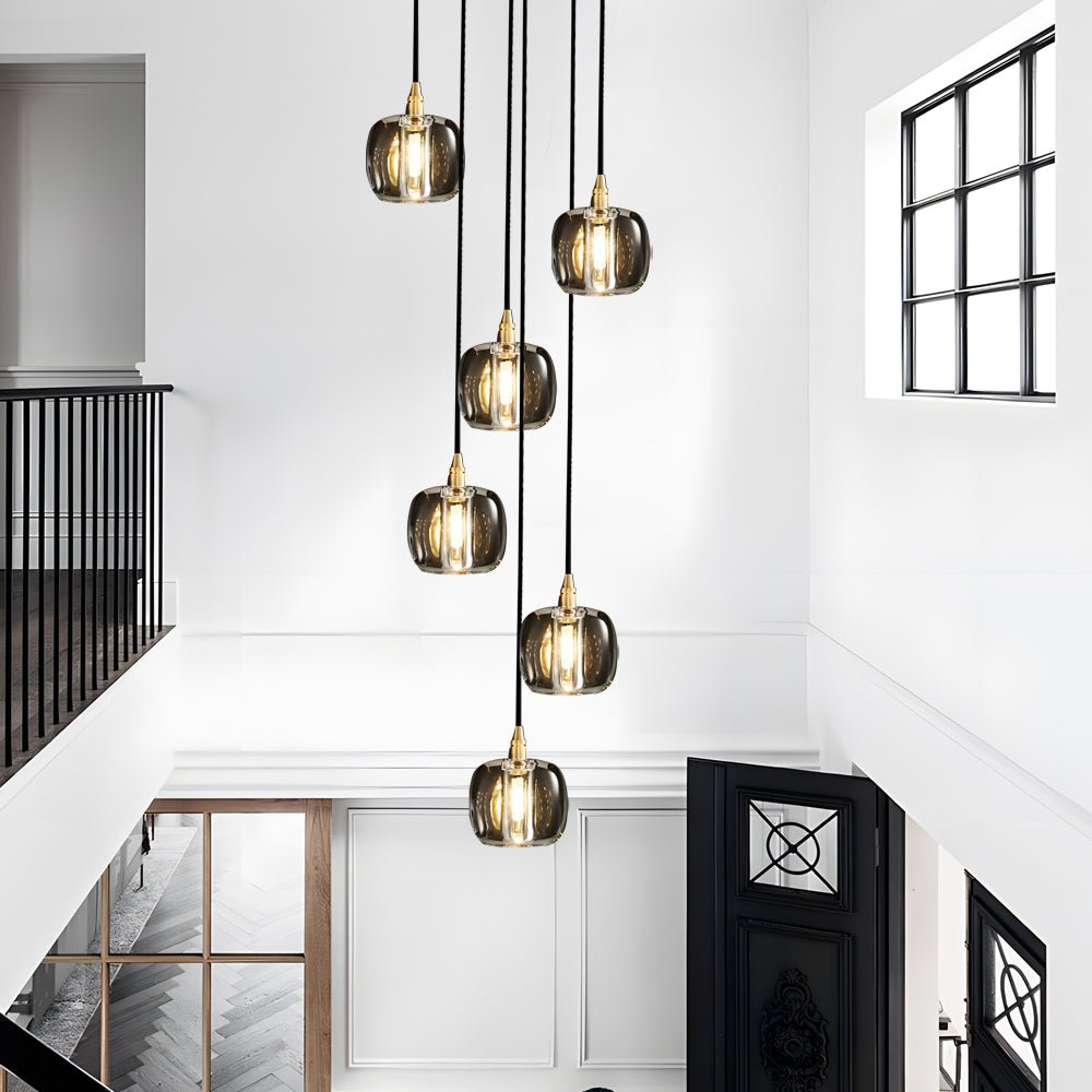 Staircase Chandelier Copper K9 Crystal Cube Spiral G4 Three Shade Colours 3-Step Colour Temperature Modern Postmodern Four Configurations 1-Light to 10-Light