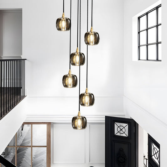 Staircase Chandelier Copper K9 Crystal Cube Spiral G4 Three Shade Colours 3-Step Colour Temperature Modern Postmodern Four Configurations 1-Light to 10-Light