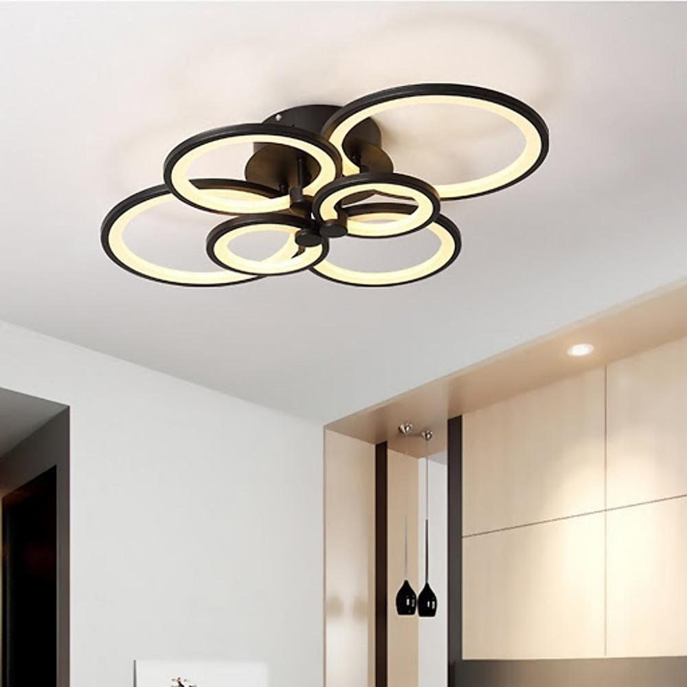 Multi-Ring Cluster Semi-Flush Mount Ceiling Light — Modern Contemporary Metal Acrylic LED 6 Light White Black Coffee