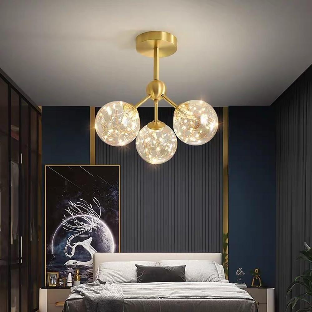3-Globe Copper Glass Semi-Flush Mount Ceiling Light — Modern Copper Glass LED Amber White Neutral White 4000K