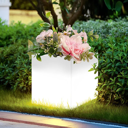 Modern Solar LED Luminous Flower Pot Square Waterproof Outdoor Planter Light White Black 3 Color Temperature