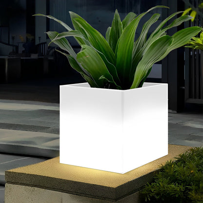Modern Solar LED Luminous Flower Pot Square Waterproof Outdoor Planter Light White Black 3 Color Temperature
