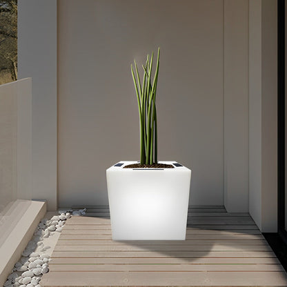 Modern Solar LED Luminous Flower Pot Square Waterproof Outdoor Planter Light White Black 3 Color Temperature