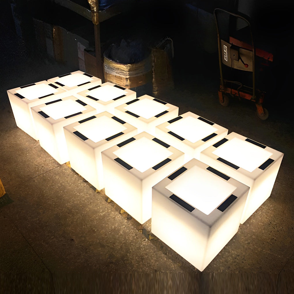 Modern Solar LED Luminous Flower Pot Square Waterproof Outdoor Planter Light White Black 3 Color Temperature