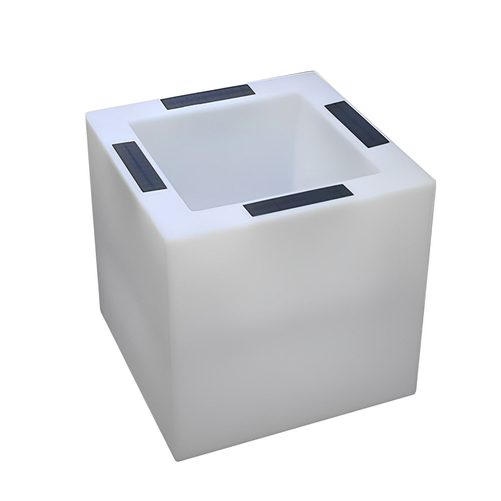 Modern Solar LED Luminous Flower Pot Square Waterproof Outdoor Planter Light White Black 3 Color Temperature