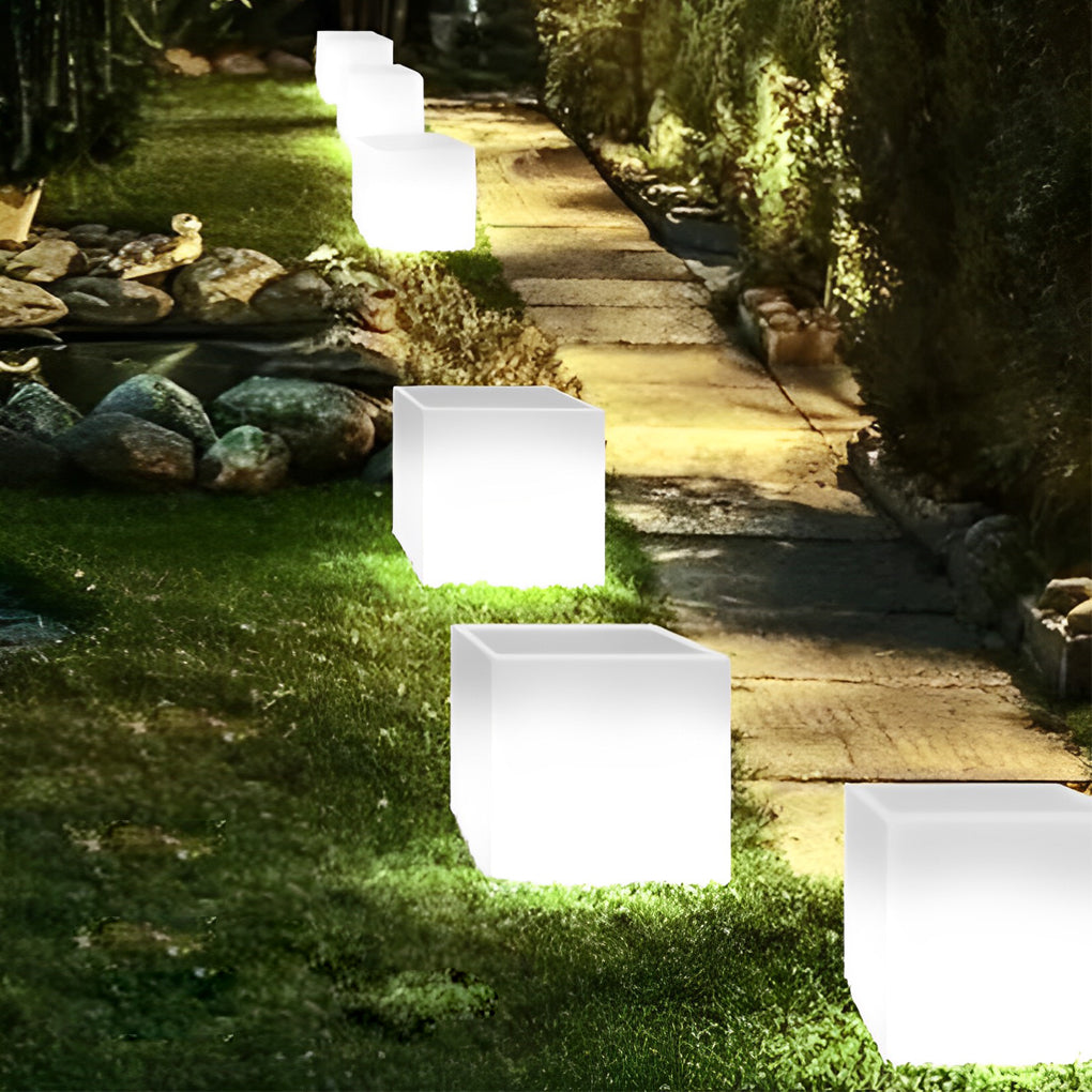 Modern Solar LED Luminous Flower Pot Square Waterproof Outdoor Planter Light White Black 3 Color Temperature