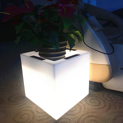 Modern Solar LED Luminous Flower Pot Square Waterproof Outdoor Planter Light White Black 3 Color Temperature