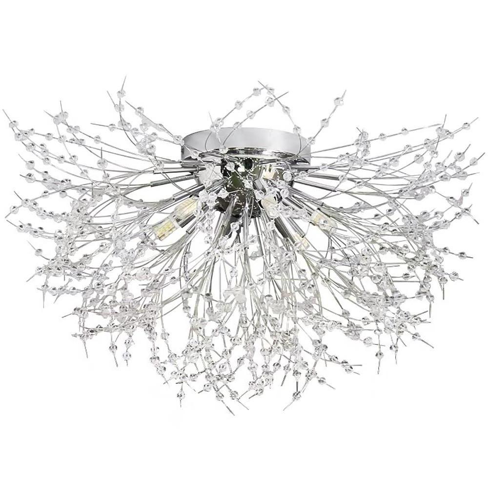 Traditional Crystal Semi-Flush Mount Ceiling Light — Classic Gold Silver Metal G9 LED 8 Light Warm White