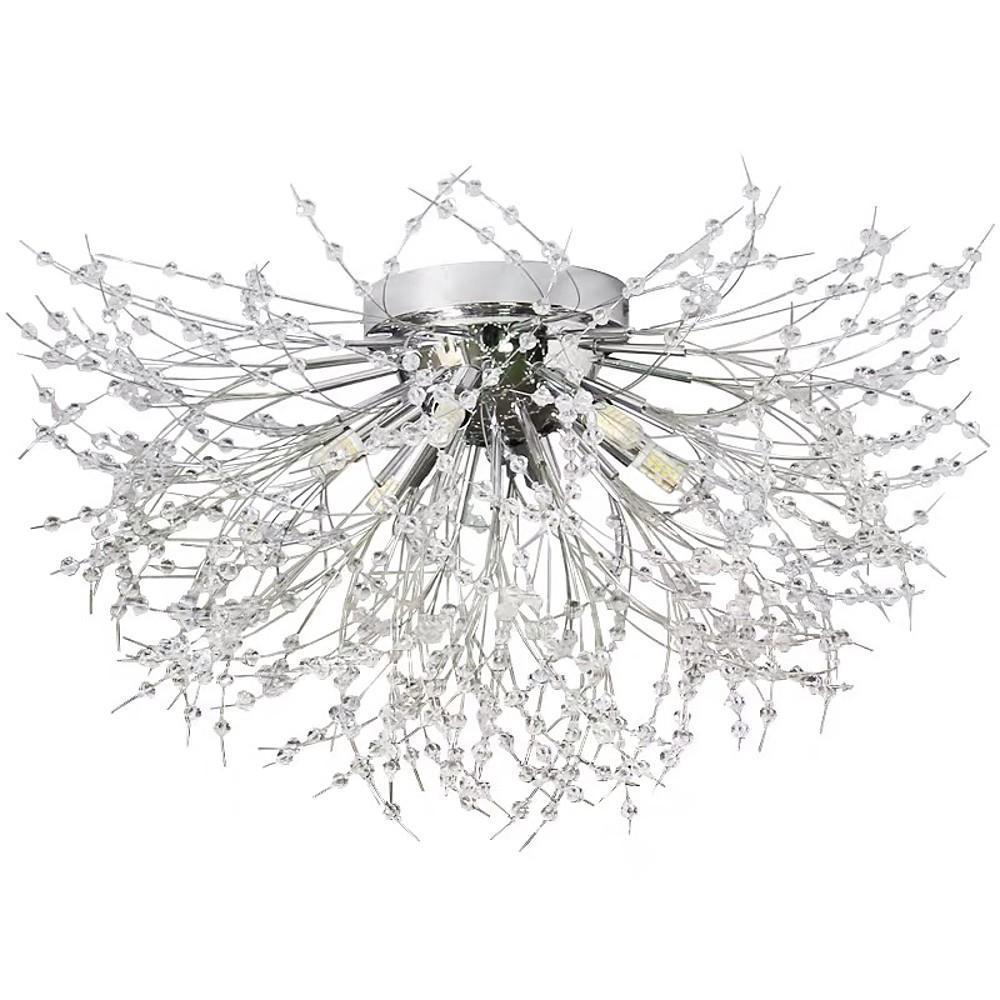 Traditional Crystal Flower Branch Ceiling Light — Classic Gold Silver Metal G9 LED 6 Light Warm White