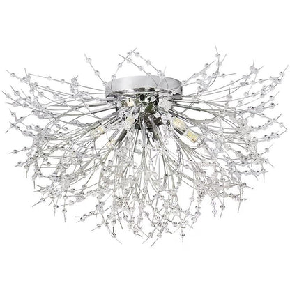Traditional Crystal Flower Branch Ceiling Light — Classic Gold Silver Metal G9 LED 6 Light Warm White
