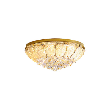 Multi-Tiered Cascading Crystal Drop Flush Mount in Gold Stainless Steel with 3-Step Colour Temperature in Four Sizes