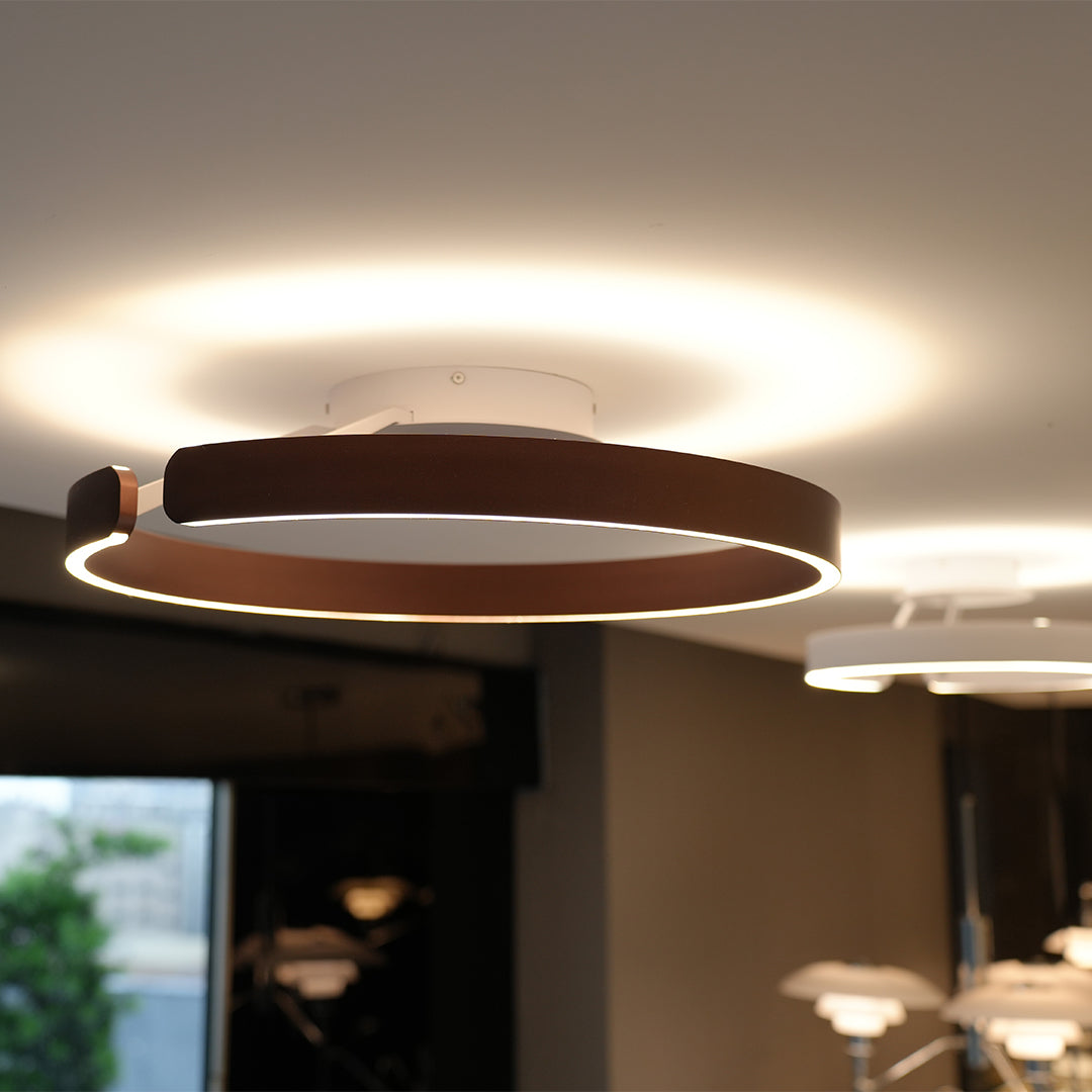 Split Ring Halo LED Flush Mount in Iron and Aluminum with Fixed Warm White in Black, White, or Coffee Brown
