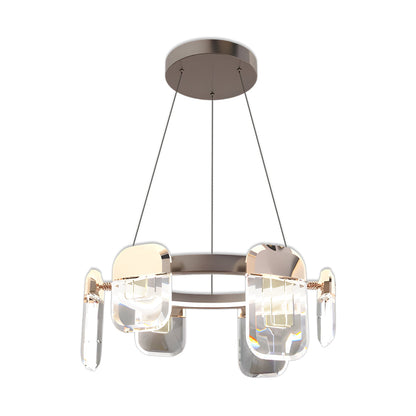 Italian Crystal Chandelier Gold Aluminum Clear Crystal Integrated LED 3-Step Dimming Minimalist