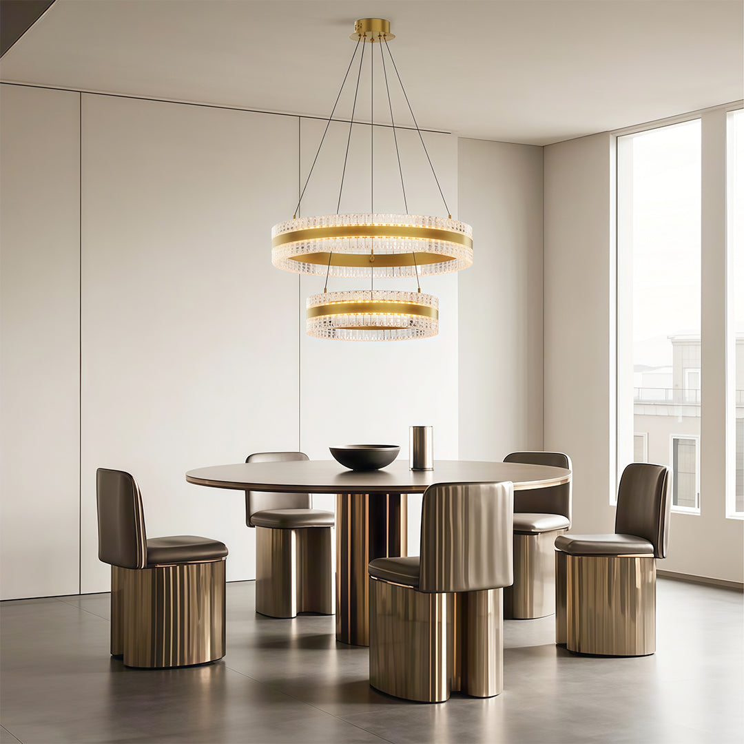Geometric Ring Chandelier with Integrated LED and Aluminum Frame in Three Finish Options