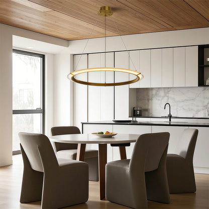 Interlocking Ring LED Chandelier in Brushed Brass, Polished Nickel or Matte Black