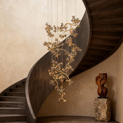 Crystal Ring Staircase Chandelier Colorful LED Chrome 90W 3000K 4000K 6000K