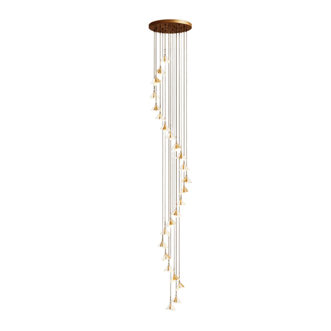 Staircase Chandelier Ceramic Flower Gold Iron E27 Vintage 4-30 Head Warm White