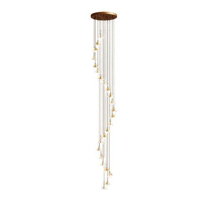 Staircase Chandelier Ceramic Flower Gold Iron E27 Vintage 4-30 Head Warm White