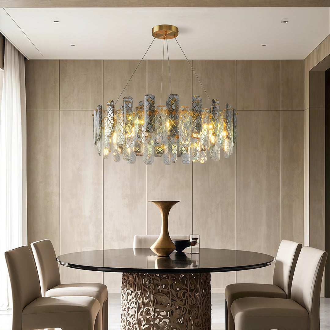 Contemporary Crystal Chandelier Solid Copper Textured Crystal Rods Eye-Protecting E14 French Style