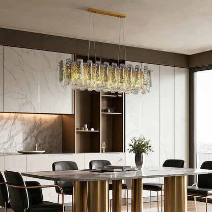 Contemporary Crystal Chandelier Solid Copper Textured Crystal Rods Eye-Protecting E14 French Style